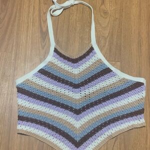 FOREVER 21 brown blue cream white purple crochet cropped halter tie top